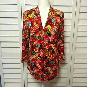 Cable & Gauge V-Neck Floral 3/4 Sleeve Stretch Top Size Medium